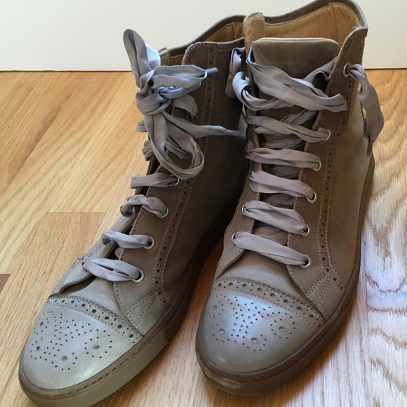 Brunello Cucinelli Taupe Leather Sneaker Booties, Made in Italy